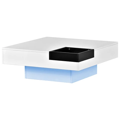 Streamdale Furniture Modern Minimalist Design Square Coffee Table With Detachable Tray And Plug-In 16-Color Led