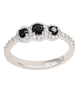 Suzy Levian New York Sterling Silver Cubic Zirconia Petite 3 Stone Ring