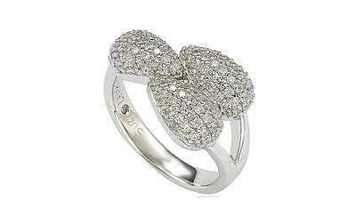 Suzy Levian New York Sterling Silver Cubic Zirconia 3 Leaf Pave Puff Ring