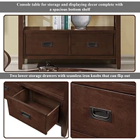 36" Farmhouse Pine Wood Console Table Entry Sofa Table With 4 Drawers & 1 Storage Shelf