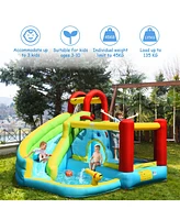 Inolait 6-in-1 Inflatable Bounce House with Climbing Wall and Basketball Hoop with Blower