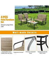 Sugift 4 Pieces Outdoor Patio Conversation Sets with Padded Glider Loveseat and Coffee Table