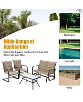 Sugift 4 Pieces Outdoor Patio Conversation Sets with Padded Glider Loveseat and Coffee Table