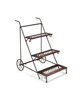 Sugift 3-Tier Metal Plant Stand with Wheels and Handle for Balcony