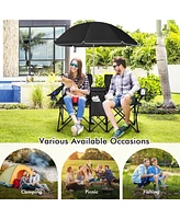 Vebreda Portable Folding Picnic Double Chair With Umbrella