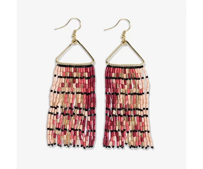 Ink + Alloy Patricia Mixed Luxe Bead Gradient Fringe Earrings Maroon