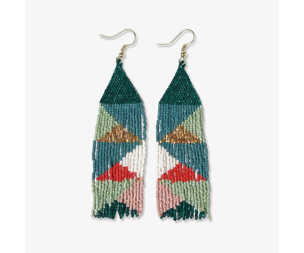 Ink + Alloy Brittany Mixed Triangles Beaded Fringe Earrings Teal + Poppy