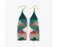 Ink + Alloy Brittany Mixed Triangles Beaded Fringe Earrings Teal + Poppy