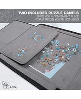 Jumbl 1500-Piece Puzzle Caddy, Portable Puzzle Board & Travel Case with 2 Trays & Handle - Gray