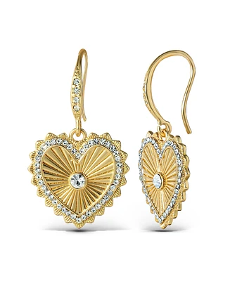 Jessica Simpson Womens Heart Drop Earrings - Gold-Tone Heart Earrings with Rhinestones