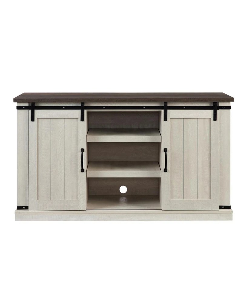 Simplie Fun Transitional Tv Stand with Sliding Doors, Light Gray