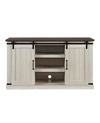 Simplie Fun Transitional Tv Stand with Sliding Doors, Light Gray