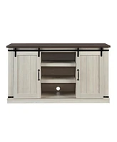 Simplie Fun Transitional Tv Stand with Sliding Doors, Light Gray