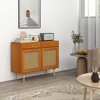 Boho Storage Cabinet with Rattan Doors