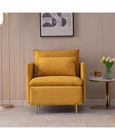 Streamdale Furniture Modern Fabric Accent Armchair, Upholstered Single Sofa Chair, Yellow Cotton Linen-30.7"