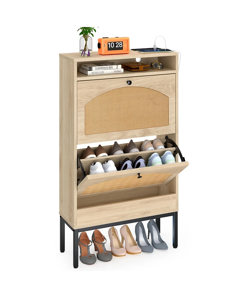 Streamdale Furniture Shoe Storage Cabinet With Rattan Flip Doors