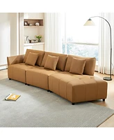 Simplie Fun 120" Real Leather Sofa, Modern Modular Sectional Couch