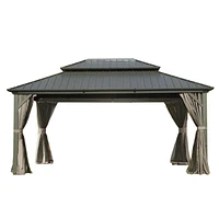 Streamdale Furniture Aluminum grill gazebo with double canopy and curtains netting