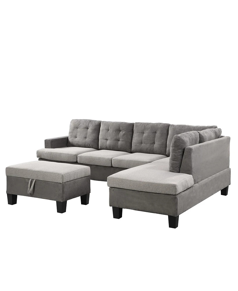 Simplie Fun Sofa Set For Living Room With Chaise Lounge And Storage Ottoman Gray