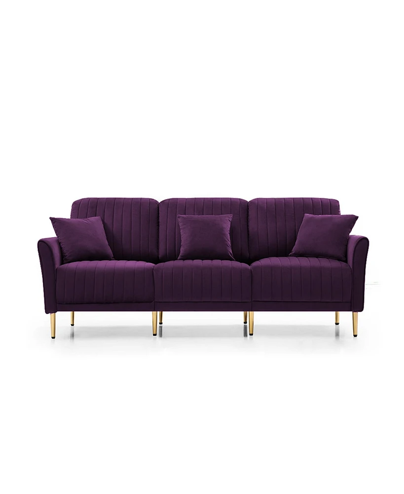 Streamdale Furniture Living Room Sofa Velvet Upholstered Couch Furniture For Home Or Office 3Seat, Purple