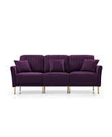 Streamdale Furniture Living Room Sofa Velvet Upholstered Couch Furniture For Home Or Office 3Seat, Purple