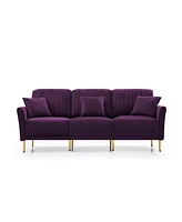 Streamdale Furniture Living Room Sofa Velvet Upholstered Couch Furniture For Home Or Office 3Seat, Purple