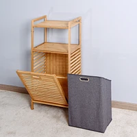 Bathroom Laundry Basket Bamboo Storage Basket With 2-Tier Shelf 17.32 X 13 X 37.8 Inch
