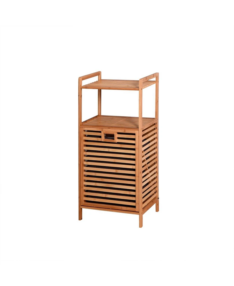 Streamdale Furniture Bathroom Laundry Basket Bamboo Storage Basket With 2-Tier Shelf 17.32 X 13 X 37.8 Inch