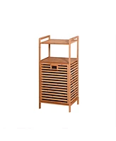 Streamdale Furniture Bathroom Laundry Basket Bamboo Storage Basket With 2-Tier Shelf 17.32 X 13 X 37.8 Inch