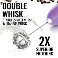 Double Whisk Milk Frother for Coffee With Upgraded Holster Stand