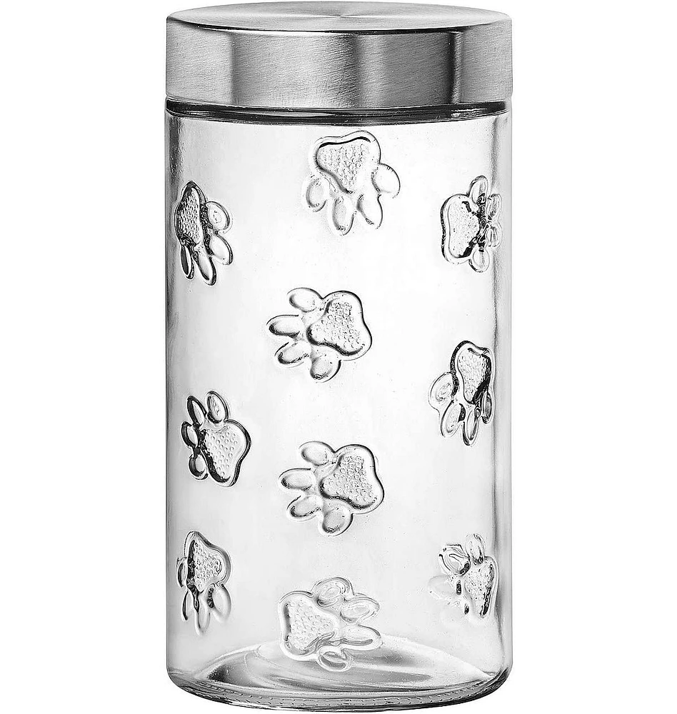 Amici Pet Maxwell Paw Large Glass Storage Canister, 56 oz., Clear w/ Silver Lid