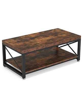 Tribesigns Industrial Coffee Table, 43 inch Cocktail Table with Storage Shelf for Living Room, 2 Tier Rectangle Center Table Tea Table with X