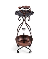 Slickblue Solar Outdoor Bird Bath Feeder Combo with Flower Planter Pedestal and Solar Lights