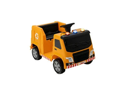 Slickblue 12V Kids Ride-on Garbage Truck with Warning Lights and 6 Recycling Accessories