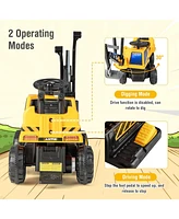 Slickblue Kids Astm Certificated Powered Ride On Bulldozer with Front Digger Shovel-Yellow