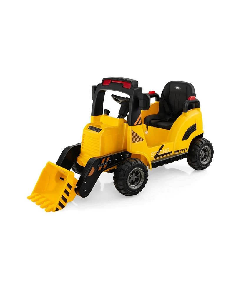 Slickblue 12V Kids Ride On Construction Tractor with Electric Adjustable Bucket-Yellow