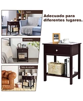 Sugift Wooden Storage Shelf with Drawer for Bedroom and Living Room-Brown