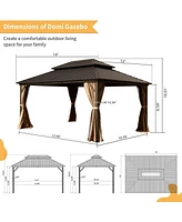 Mondawe 12ft X 14ft Outdoor Hardtop Gazebo with Netting & Curtains, Outdoor Aluminum Pavilion with Galvanized Steel Double Roof for Patio Lawn and Gar