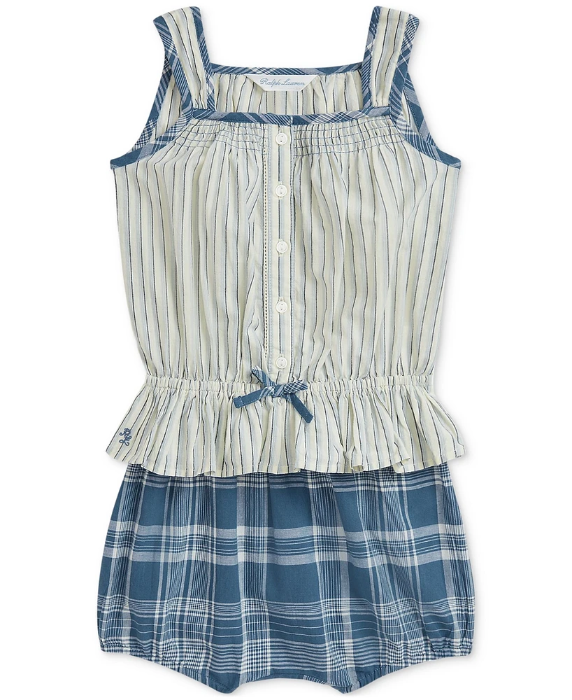 Polo Ralph Lauren Baby Girls Striped Cotton Top & Plaid Bloomer Set