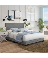 Chloe Linen Upholstered Platform Bed Frame with Adjustable Headboard