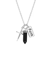 Macy's Black Agate Stone Charm Necklace in Fine Silver Plated Brass