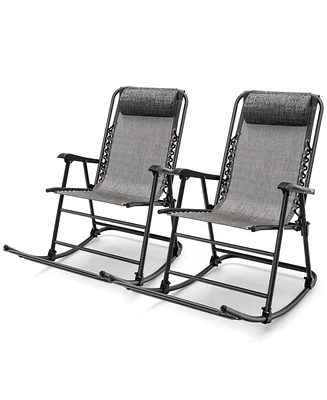 Gymax 2PCS Patio Folding Rocking Chair Outdoor Portable Lounge Rocker Grey