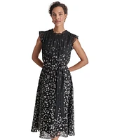 Dkny Women's Printed Ruffled Belted Midi Dress