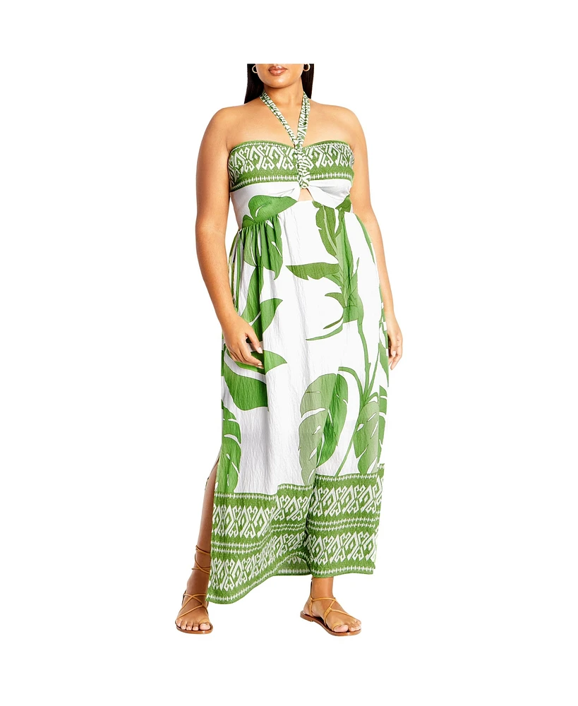 City Chic Plus Peta Border Print Maxi Dress