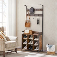 Hall Tree Coat Rack with 7 Hooks and Storage