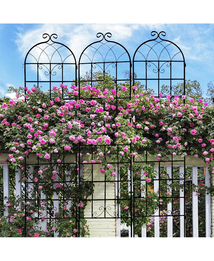 Simplie Fun Metal Garden Trellis 4-Pack - 86.7" x 19.7" - Rustproof - Black