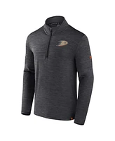 Fanatics Men's Heather Charcoal Anaheim Ducks Authentic Pro Quarter-Zip Pullover Top