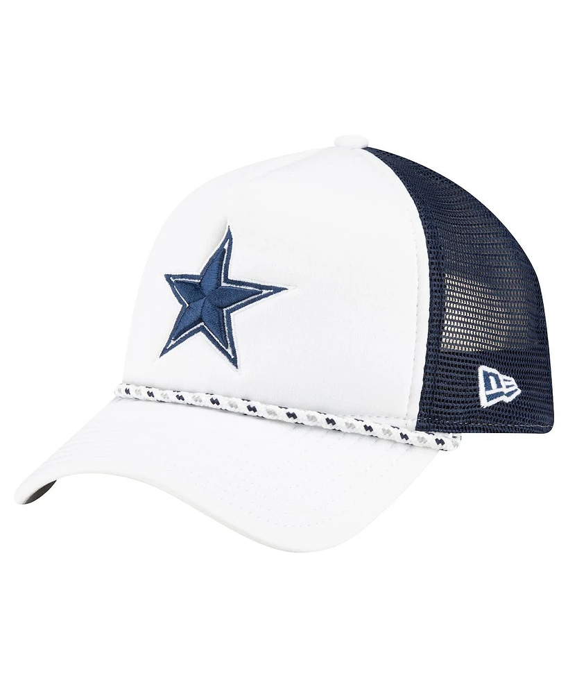 New Era Men's White/Navy Dallas Cowboys Court Sport Foam Front A-Frame 9FORTY Adjustable Trucker Hat