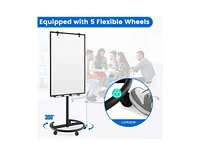 Slickblue Height-Adjustable Mobile Whiteboard with Round Stand Paper Clips-Black