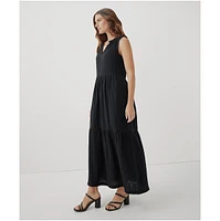 Pact Plus Size Cotton Coastal Double Gauze Ruffle Maxi Dress